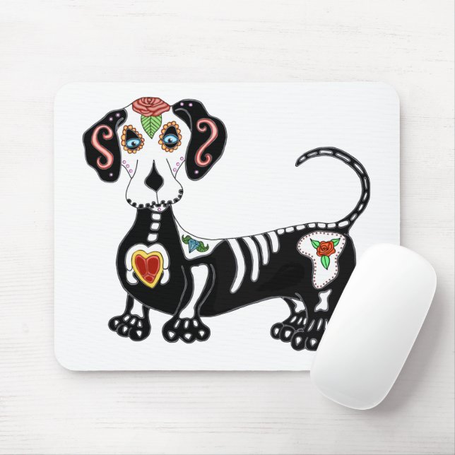 Dachshund Sugar Skull Mouse Pad (With Mouse)