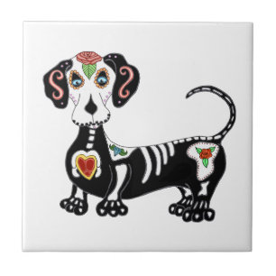 Dachshund Sugar Skull Tile