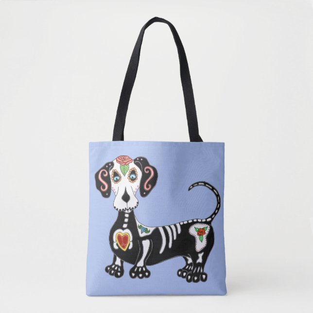 Dachshund Sugar Skull Tote Bag (Front)
