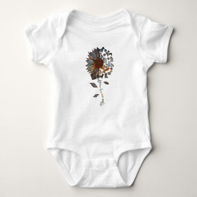 Dachshund Sunflower You Are My World Dog Lovers Baby Bodysuit (Front)