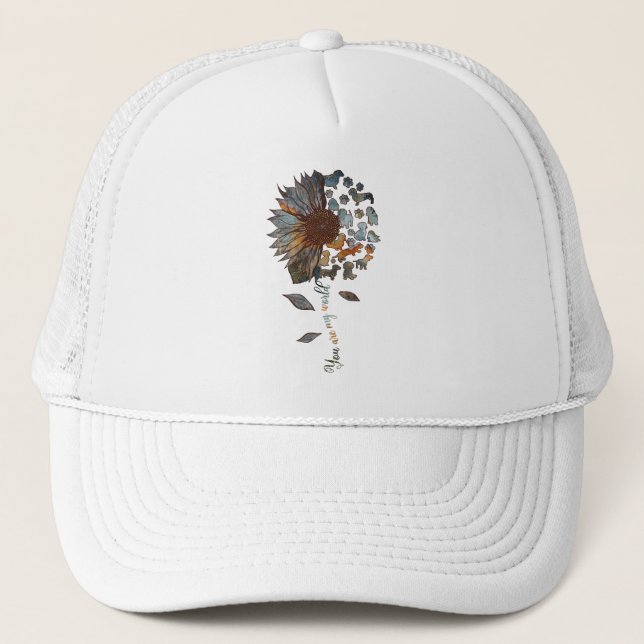 Dachshund Sunflower You Are My World Dog Lovers Trucker Hat (Front)