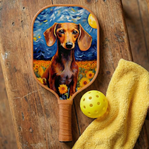 Dachshund & Sunflowers Art Gift Pickleball Paddle