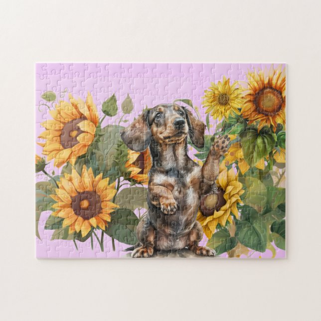 Dachshund Sunflowers  Jigsaw Puzzle (Horizontal)