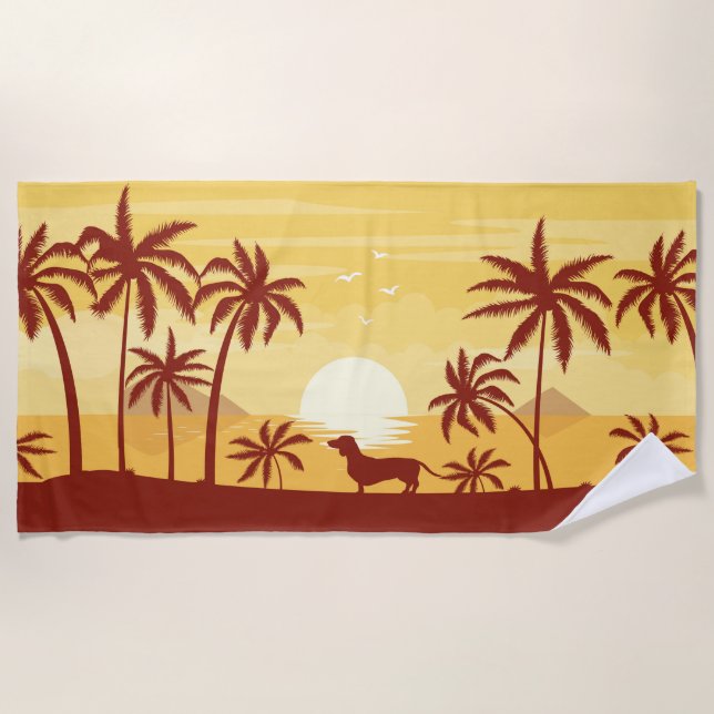 Dachshund Sunset Beach Towel Palm Trees Wiener Dog (Front)