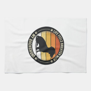 Dachshund Sunset Shirt Vintage Dog Lover Design_1 Tea Towel