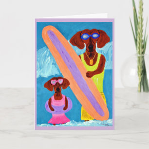  Dachshund Surfer with puppy Card
