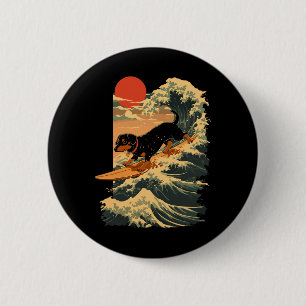 Dachshund Surfing Japanese Great Wave _2 6 Cm Round Badge