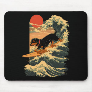 Dachshund Surfing Japanese Great Wave _2 Mouse Pad