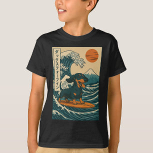 Dachshund Surfing Japanese Great Wave _3 T-Shirt