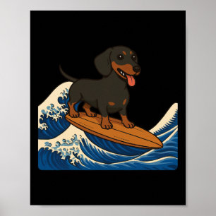 Dachshund Surfing Japanese Wave Weiner Dog _1 Poster