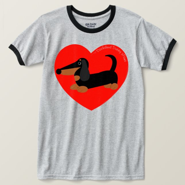 Dachshund T-SHIRT Red Heart (Design Front)