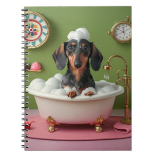 Dachshund Taking Bubble Bath in Tiny Tub Whimsical Notebook