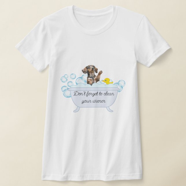 DACHSHUND TAKING BUBBLE BATH T-SHIRT (Laydown)