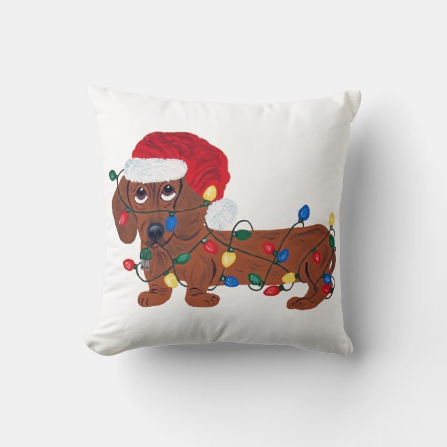 Dachshund Tangled In Christmas Lights  Cushion (Front)