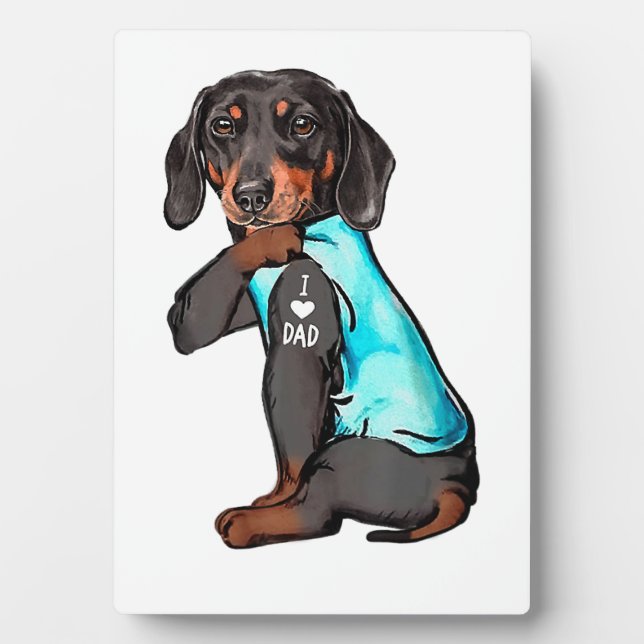 Dachshund Tattoo I Love Dad Funny Dog Dachshund Fa Plaque (Front)
