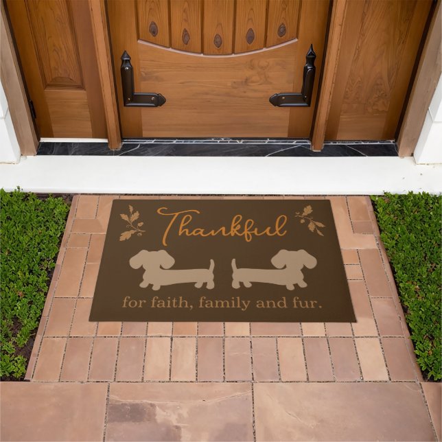 Dachshund Thanksgiving Autumn Faith Family Fur Doormat (Outdoor)