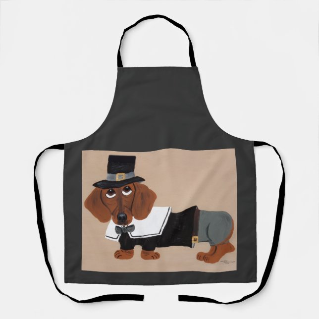 Dachshund Thanksgiving Pilgrim Apron (Front)