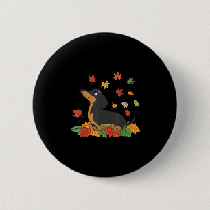 Dachshund Thanksgiving Pilgrim Autumn Fall Leaves 6 Cm Round Badge
