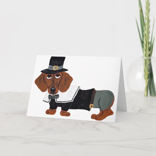 Dachshund Thanksgiving Pilgrim Holiday Card (Front)