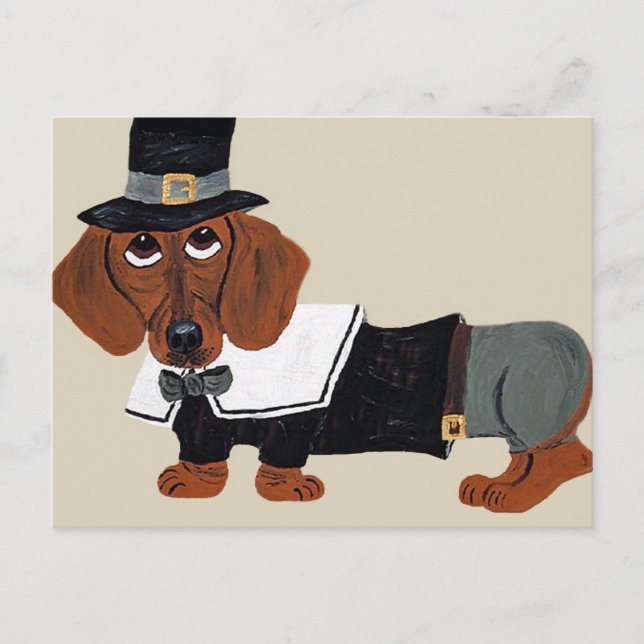 Dachshund Thanksgiving Pilgrim Holiday Postcard (Front)