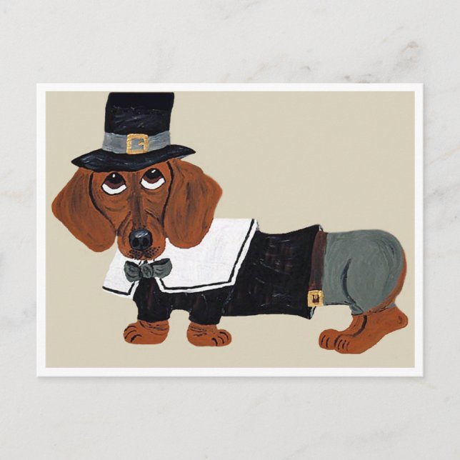 Dachshund Thanksgiving Pilgrim Holiday Postcard (Front)