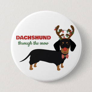 Dachshund Through Snow Cute Doxie Reindeer Dog 7.5 Cm Round Badge
