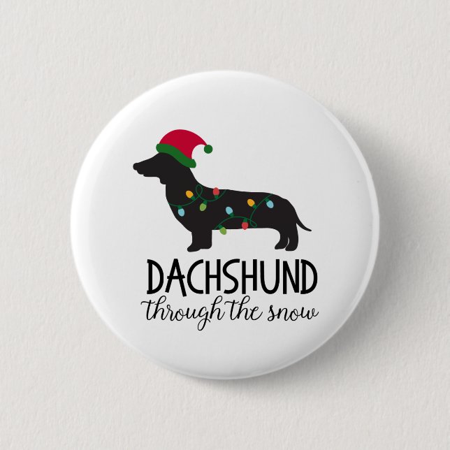 Dachshund Through The Snow Button, Christmas 6 Cm Round Badge (Front)