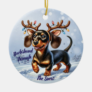Dachshund Through the Snow Ceramic Tree Decoration