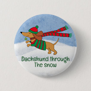 Dachshund Through the Snow Christmas Button
