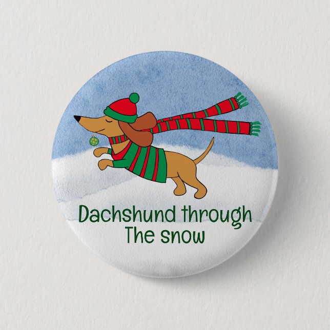 Dachshund Through the Snow Christmas Button (Front)