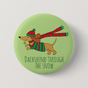 Dachshund Through the Snow Christmas Button