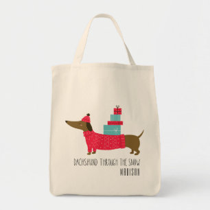 Dachshund Through The Snow Christmas Dog Fun Name Tote Bag
