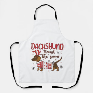 Dachshund Through The Snow Christmas Dog Lover Apron