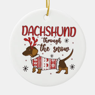 Dachshund Through The Snow Christmas Dog Lover Ceramic Tree Decoration