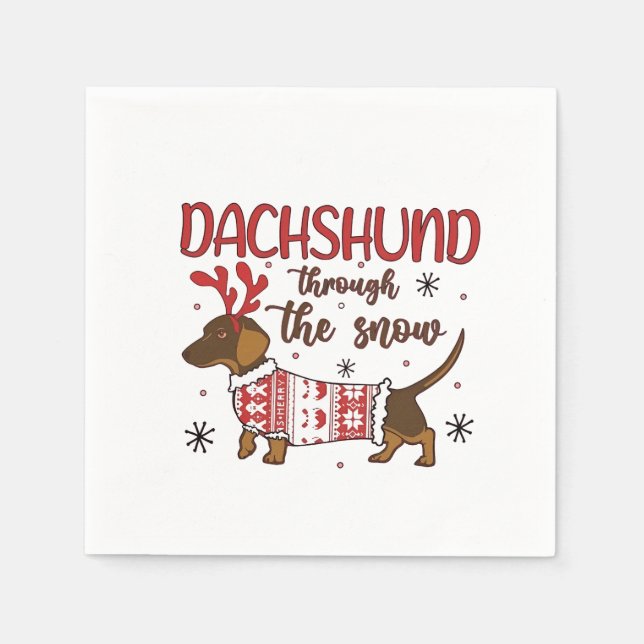 Dachshund Through The Snow Christmas Dog Lover Napkin (Front)