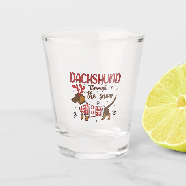 Dachshund Through The Snow Christmas Dog Lover Shot Glass (Front)