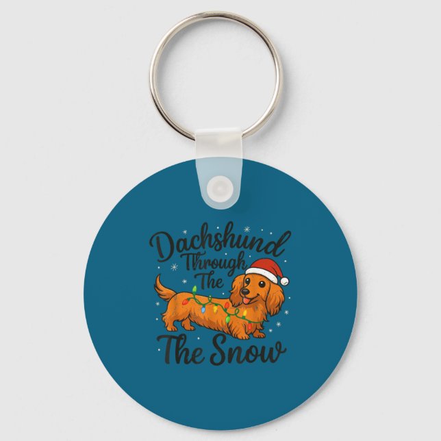 Dachshund Through The Snow Christmas Pajama Toddle Key Ring (Front)