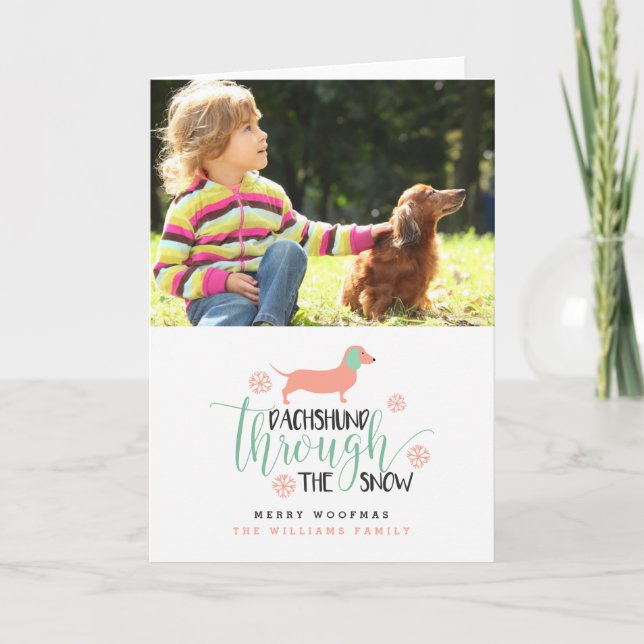 Dachshund Through the Snow Christmas Photo Card (Front)