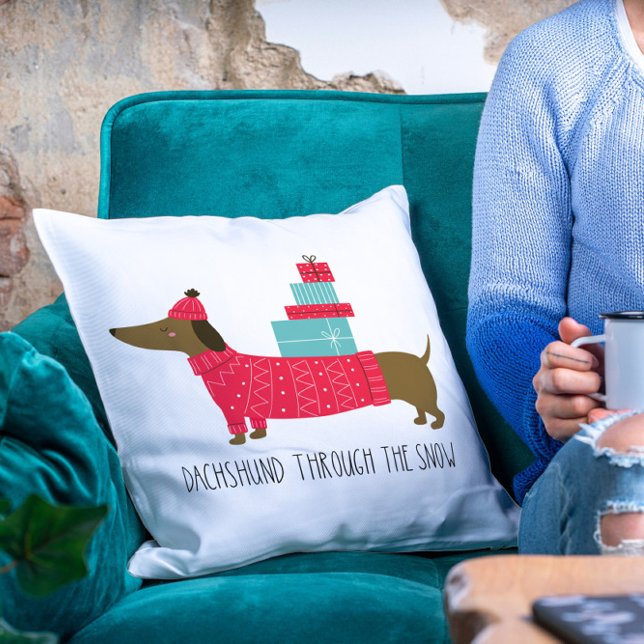 Dachshund Through The Snow Cute Christmas Dog Fun Cushion (Creator Uploaded)