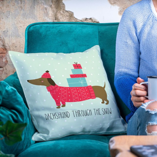 Dachshund Through The Snow Cute Christmas Dog Fun Cushion (Creator Uploaded)