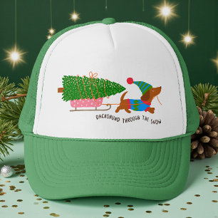 Dachshund Through The Snow Cute Christmas Dog Trucker Hat