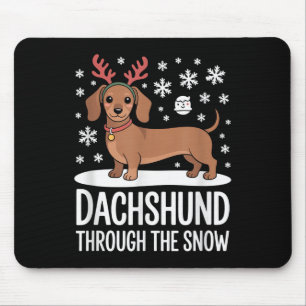 Dachshund Through The Snow Cute Reindeer Christmas Mouse Pad