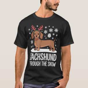 Dachshund Through The Snow Cute Reindeer Christmas T-Shirt