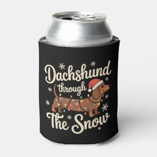 Dachshund Through The Snow Dog Christmas Lights Can Cooler