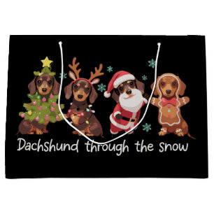 Dachshund Through The Snow Funny Christmas Dogs Large Gift Bag