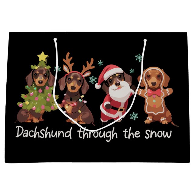 Dachshund Through The Snow Funny Christmas Dogs Large Gift Bag (Front)