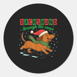 Dachshund Through The Snow Funny Christmas Wiener Classic Round Sticker