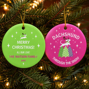 Dachshund Through the Snow Funny Dog Christmas Ceramic Tree Decoration