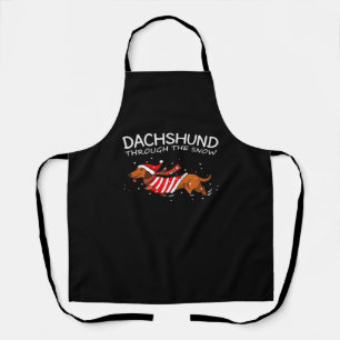 Dachshund Through The Snow Funny Dog Christmas Cla Apron