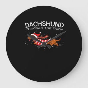 Dachshund Through The Snow Funny Dog Christmas Cla Large Clock